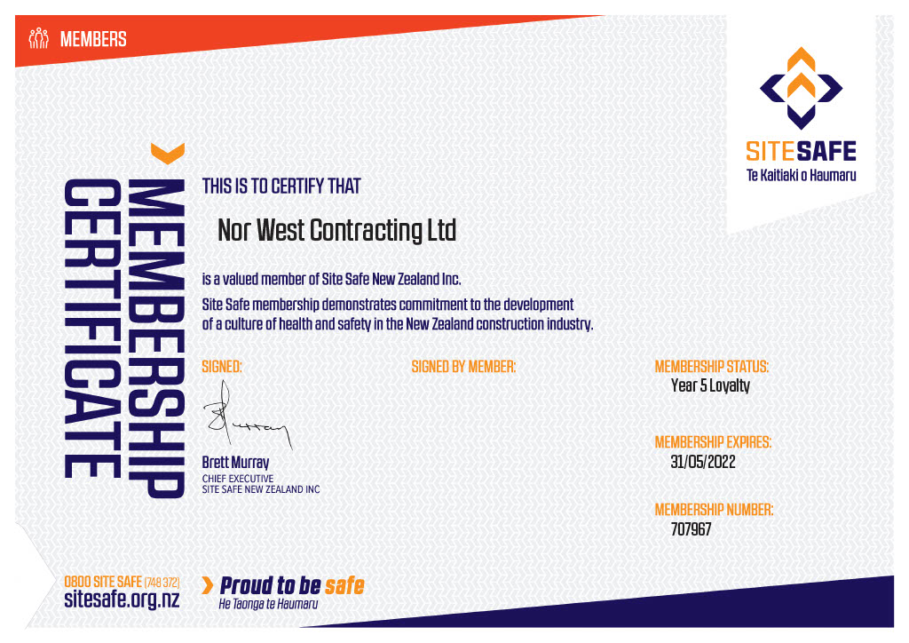 Nor West Contracting Site Wise Certificate