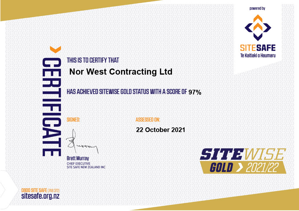 Nor West Contracting Site Safe Certificate