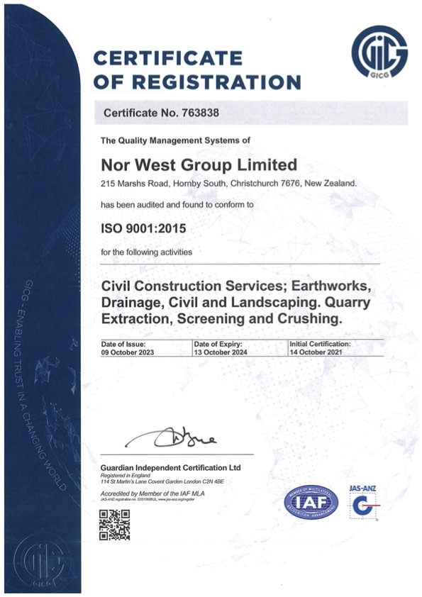 Nor West Contracting ISO Certificate
