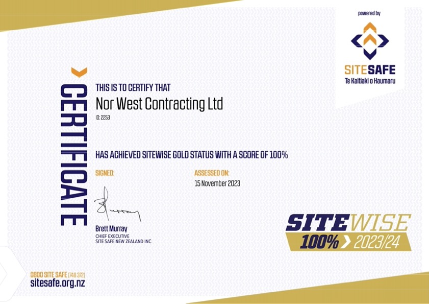 Nor West Contracting Site Safe Certificate